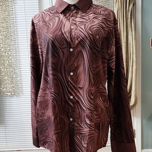 Women's  Brown Swirl Pattern Button Down Shirt
